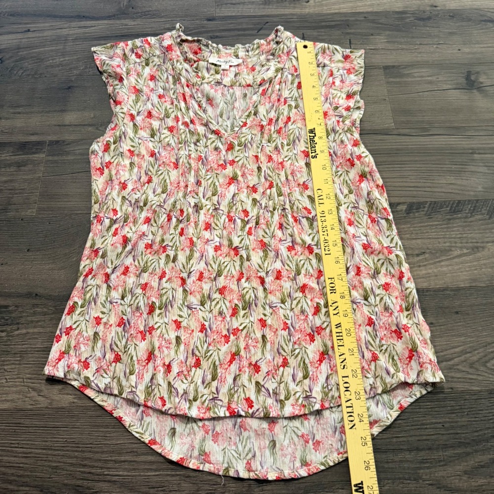 Monday Fun Floral V-Neck Cap Sleeve Rayon Blouse Red Green Large FT63021-3 - Picture 5 of 7